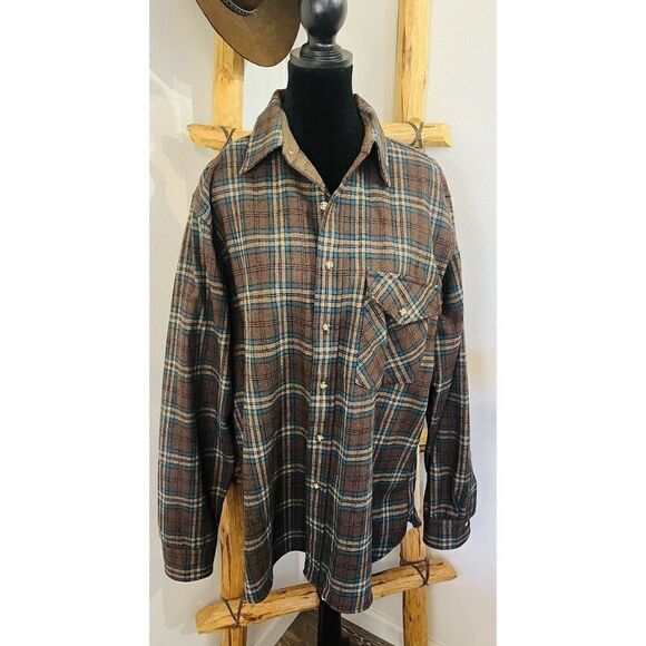 Vintage Pendleton Lobo Wool Flannel Men’s L W/ Leather Elbow Patches - Picture 1 of 10